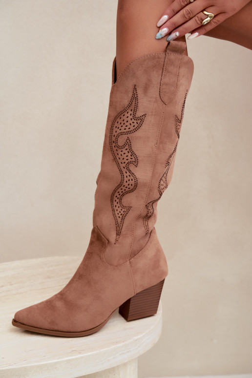 stivali cowboy lunghi con decorazione sul gambale in colore marrone Greyla