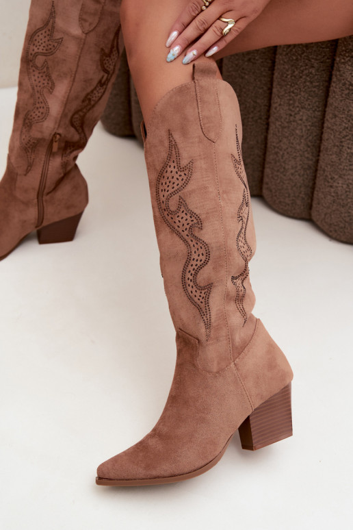 stivali cowboy lunghi con decorazione sul gambale in colore marrone Greyla