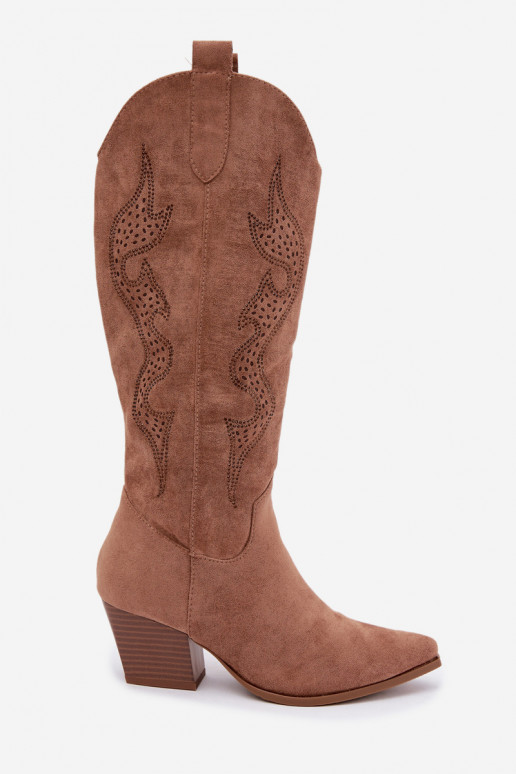 stivali cowboy lunghi con decorazione sul gambale in colore marrone Greyla