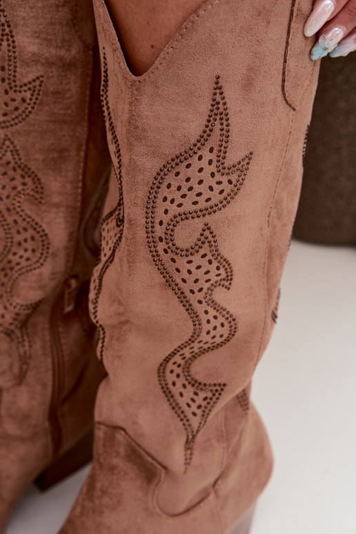 stivali cowboy lunghi con decorazione sul gambale in colore marrone Greyla