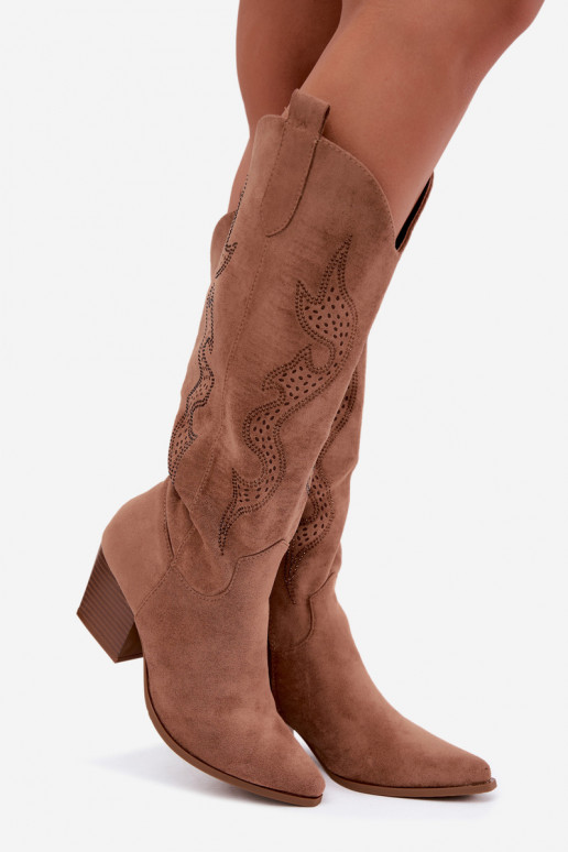 stivali cowboy lunghi con decorazione sul gambale in colore marrone Greyla