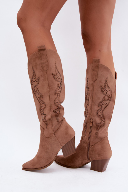 stivali cowboy lunghi con decorazione sul gambale in colore marrone Greyla