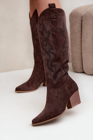 stivali cowboy lunghi con decorazione sul gambale in colore cioccolato Greyla