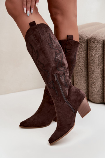stivali cowboy lunghi con decorazione sul gambale in colore cioccolato Greyla 2