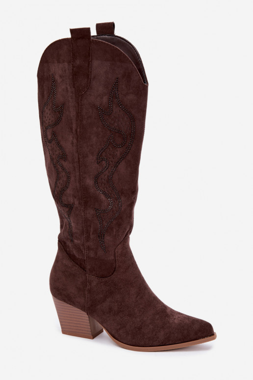 stivali cowboy lunghi con decorazione sul gambale in colore cioccolato Greyla