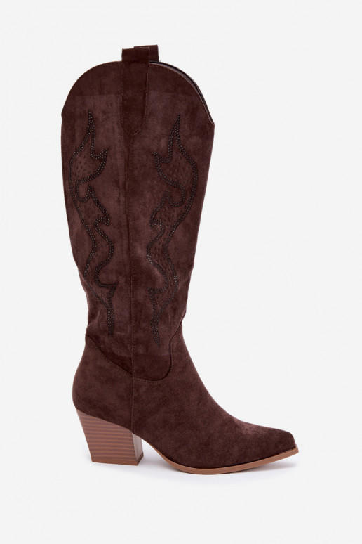 stivali cowboy lunghi con decorazione sul gambale in colore cioccolato Greyla