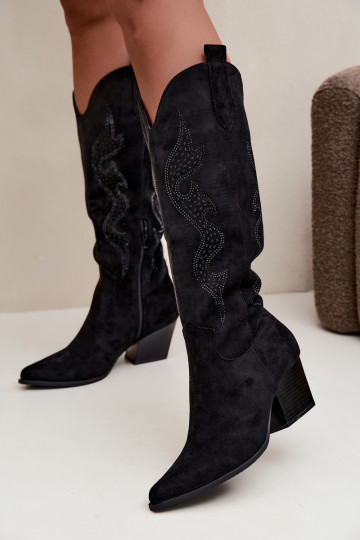 stivali cowboy lunghi con decorazione sul gambale in colore nero Greyla