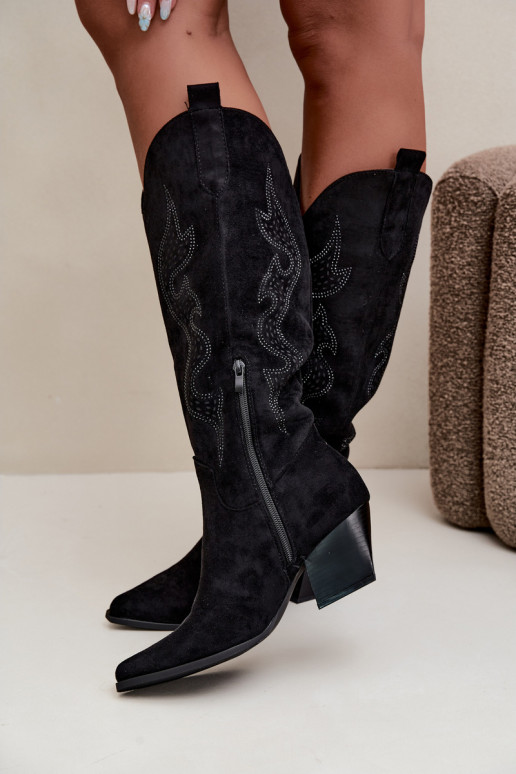 stivali cowboy lunghi con decorazione sul gambale in colore nero Greyla