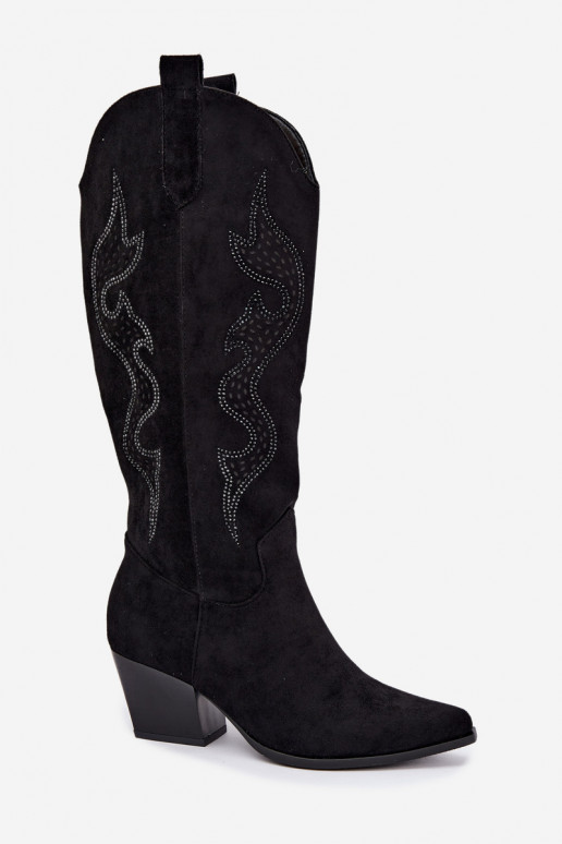 stivali cowboy lunghi con decorazione sul gambale in colore nero Greyla
