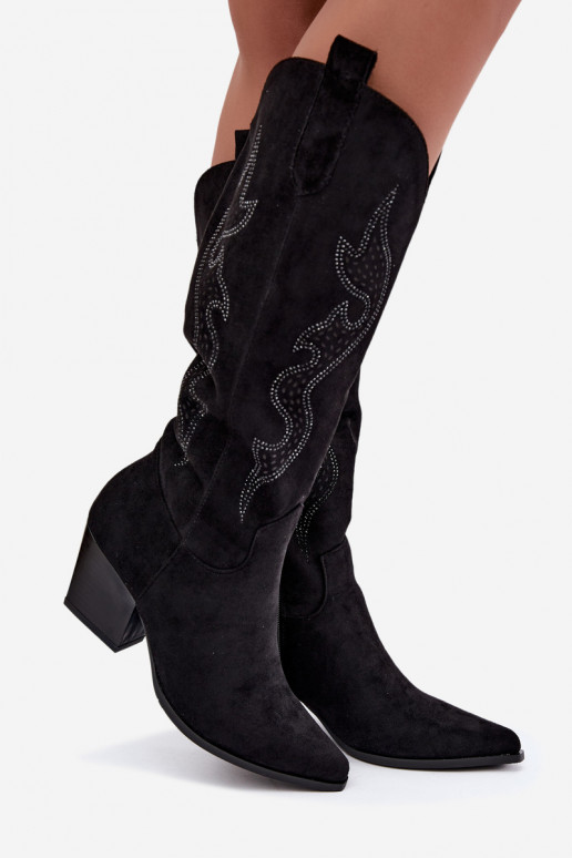 stivali cowboy lunghi con decorazione sul gambale in colore nero Greyla