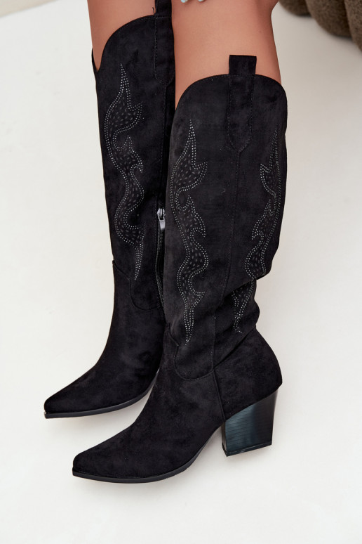 stivali cowboy lunghi con decorazione sul gambale in colore nero Greyla