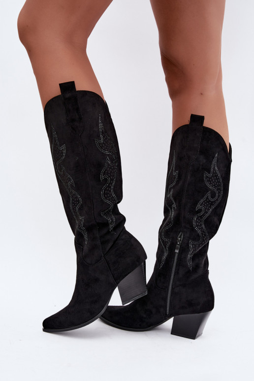 stivali cowboy lunghi con decorazione sul gambale in colore nero Greyla