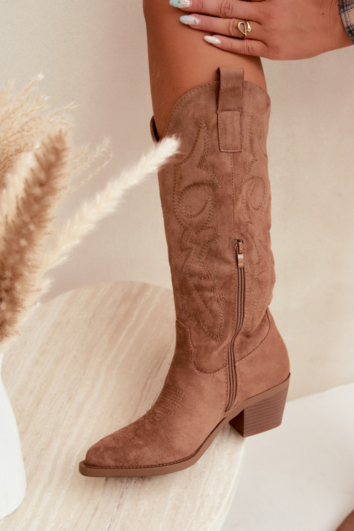 stivali cowboy lunghi con tacco in colore marrone INesly