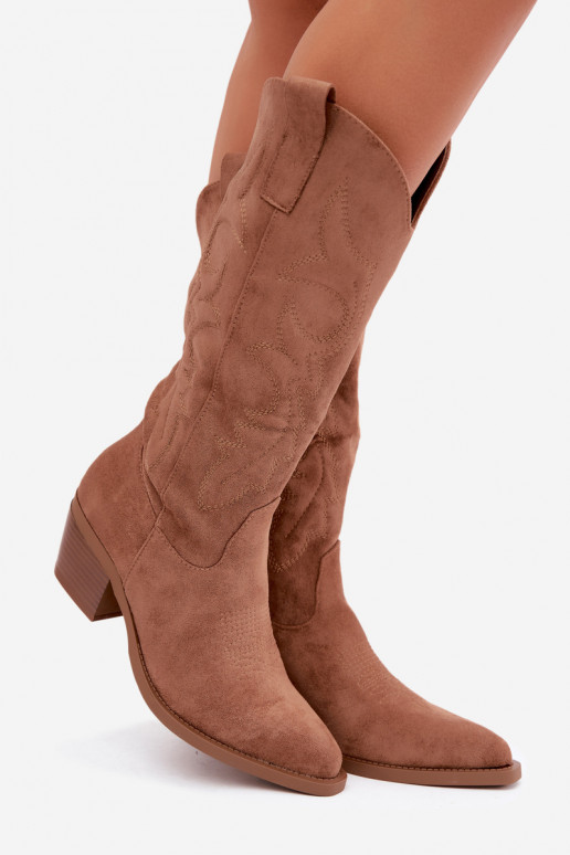 stivali cowboy lunghi con tacco in colore marrone INesly