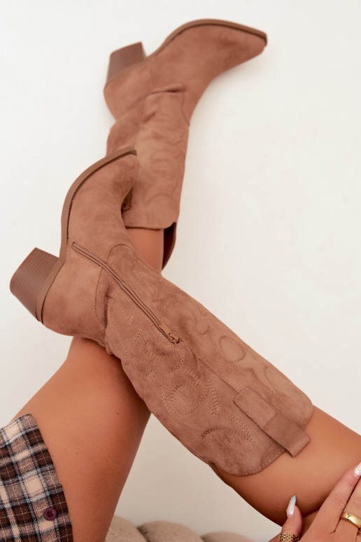 stivali cowboy lunghi con tacco in colore marrone INesly