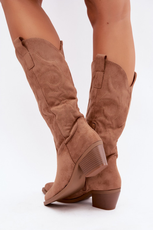 stivali cowboy lunghi con tacco in colore marrone INesly