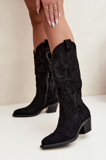 stivali cowboy lunghi con tacco in colore nero INesly