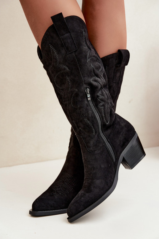 stivali cowboy lunghi con tacco in colore nero INesly