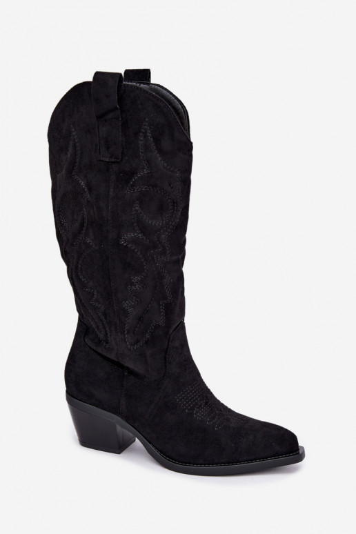 stivali cowboy lunghi con tacco in colore nero INesly