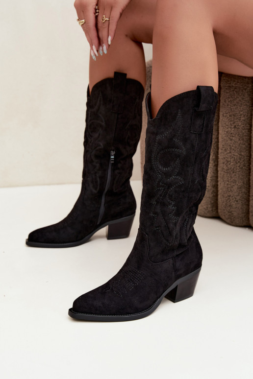 stivali cowboy lunghi con tacco in colore nero INesly