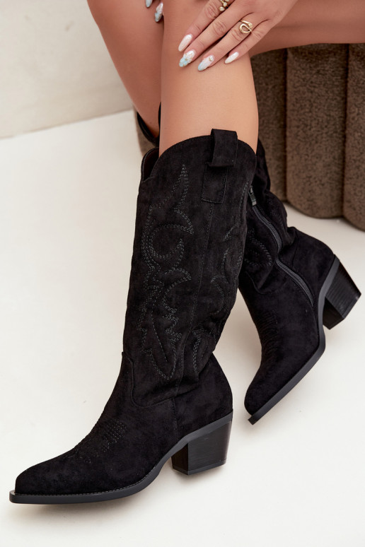 stivali cowboy lunghi con tacco in colore nero INesly