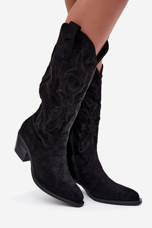 stivali cowboy lunghi con tacco in colore nero INesly