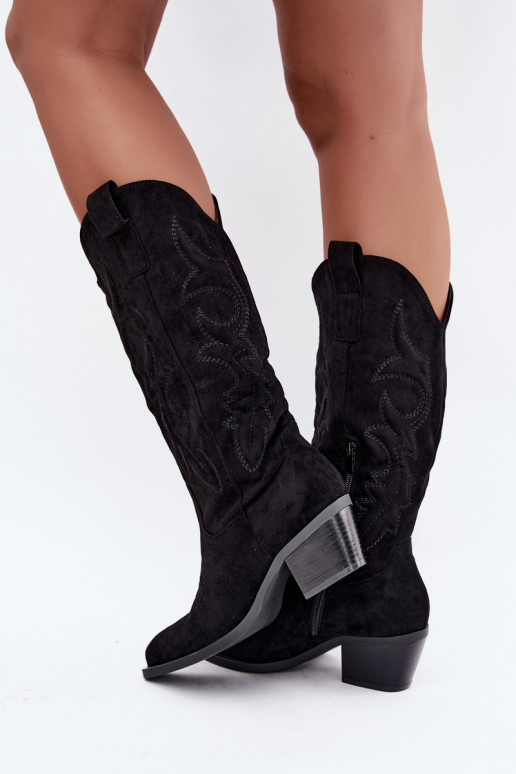 stivali cowboy lunghi con tacco in colore nero INesly