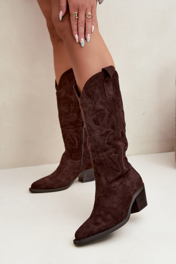 stivali cowboy lunghi con tacco in colore cioccolato INesly