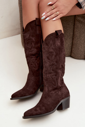stivali cowboy lunghi con tacco in colore cioccolato INesly 2