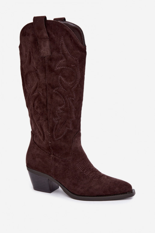 stivali cowboy lunghi con tacco in colore cioccolato INesly
