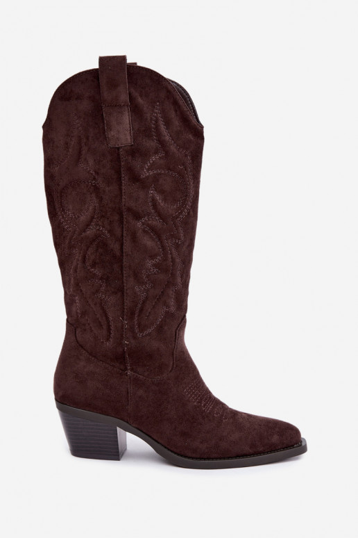 stivali cowboy lunghi con tacco in colore cioccolato INesly