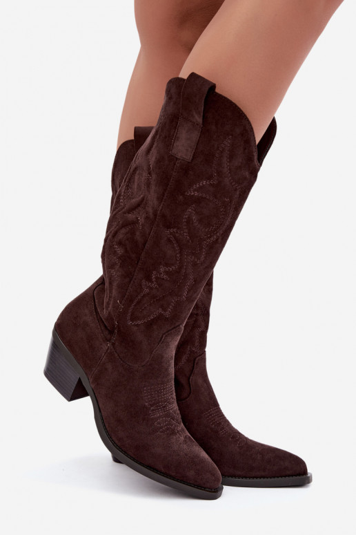 stivali cowboy lunghi con tacco in colore cioccolato INesly