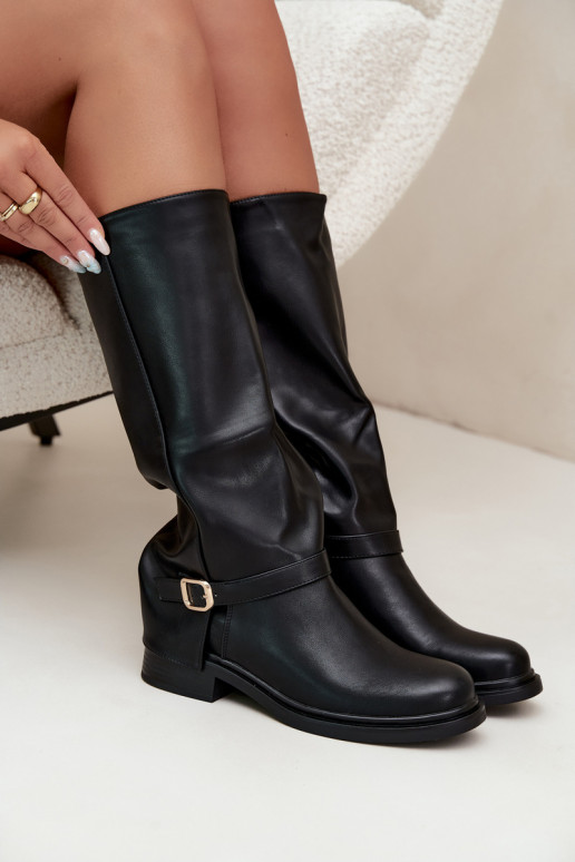 stivali alti da donna con fibbie in nero Elland