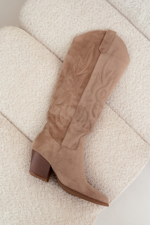 stivali alti da donna in stile cowboy con tacco in color sabbia Glenor