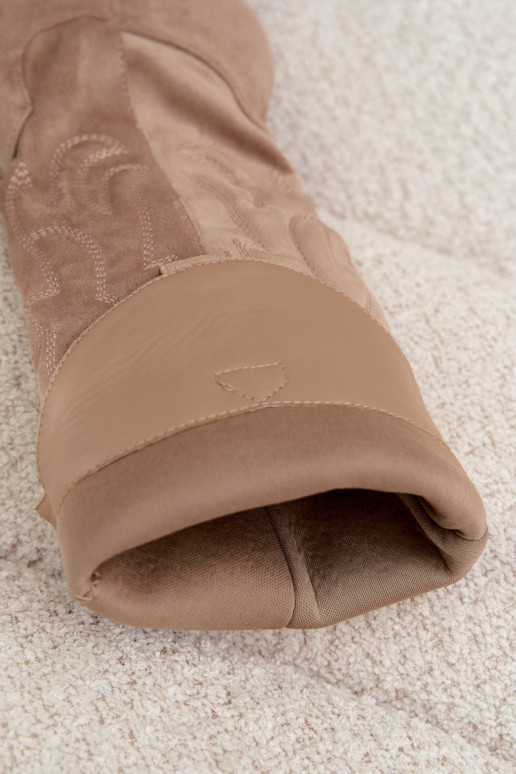stivali alti da donna in stile cowboy con tacco in color sabbia Glenor