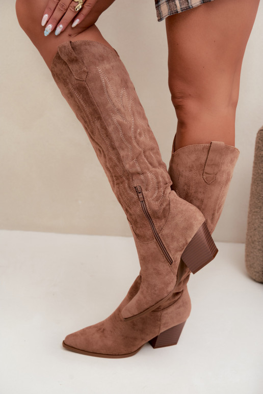 stivali alti da donna in stile cowboy con tacco in marrone Glenor