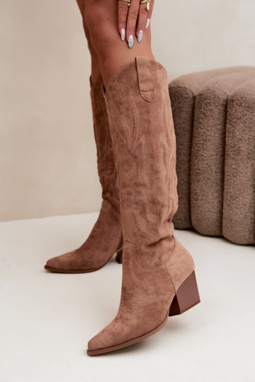 stivali alti da donna in stile cowboy con tacco in marrone Glenor 2