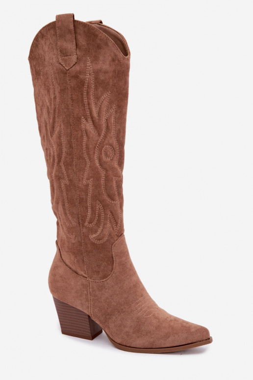stivali alti da donna in stile cowboy con tacco in marrone Glenor