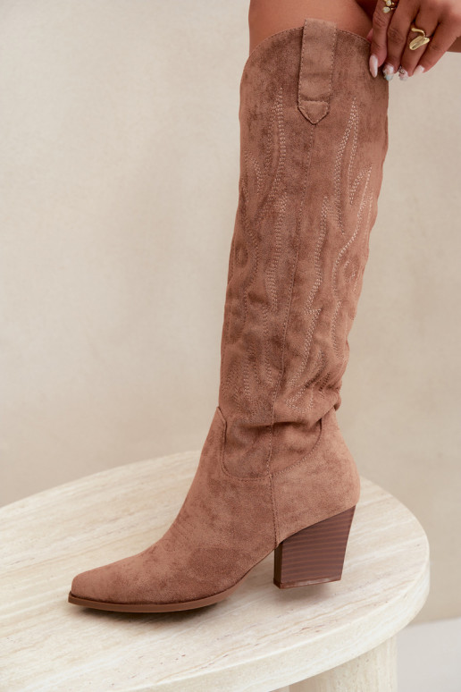 stivali alti da donna in stile cowboy con tacco in marrone Glenor