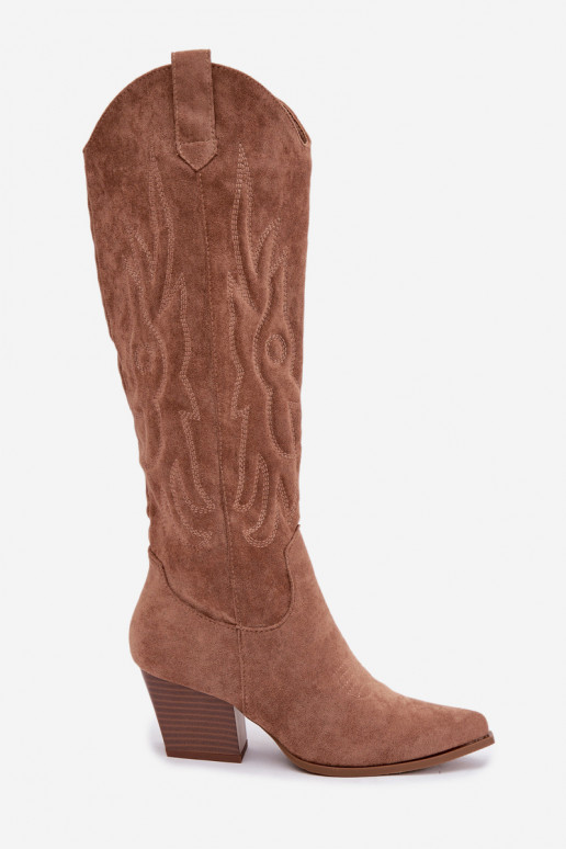 stivali alti da donna in stile cowboy con tacco in marrone Glenor