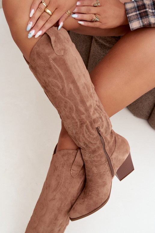 stivali alti da donna in stile cowboy con tacco in marrone Glenor
