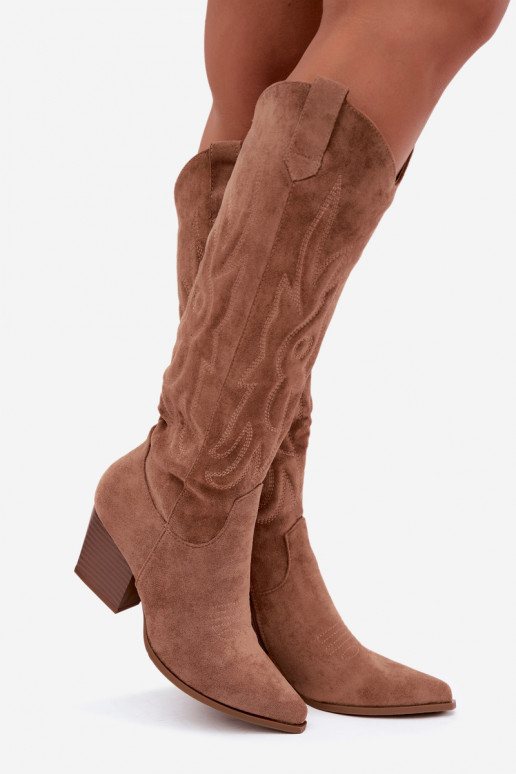 stivali alti da donna in stile cowboy con tacco in marrone Glenor
