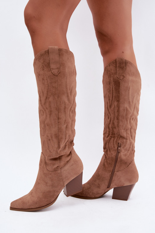 stivali alti da donna in stile cowboy con tacco in marrone Glenor