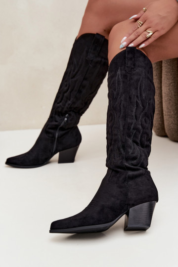 stivali alti da donna in stile cowboy con tacco in nero Glenor
