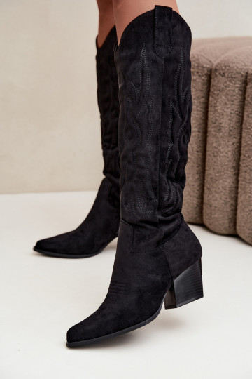 stivali alti da donna in stile cowboy con tacco in nero Glenor 2