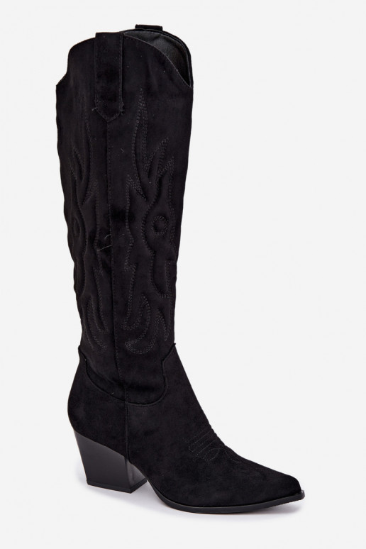 stivali alti da donna in stile cowboy con tacco in nero Glenor
