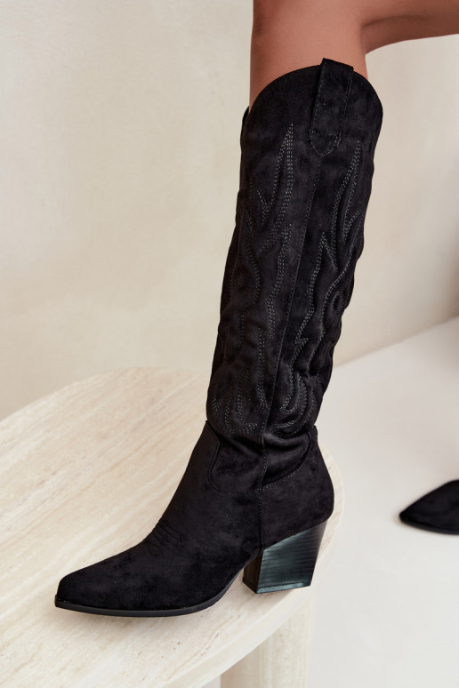 stivali alti da donna in stile cowboy con tacco in nero Glenor