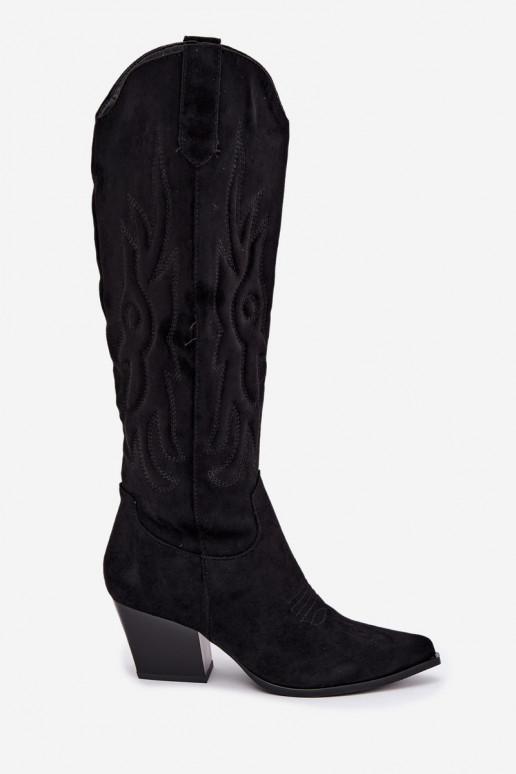 stivali alti da donna in stile cowboy con tacco in nero Glenor