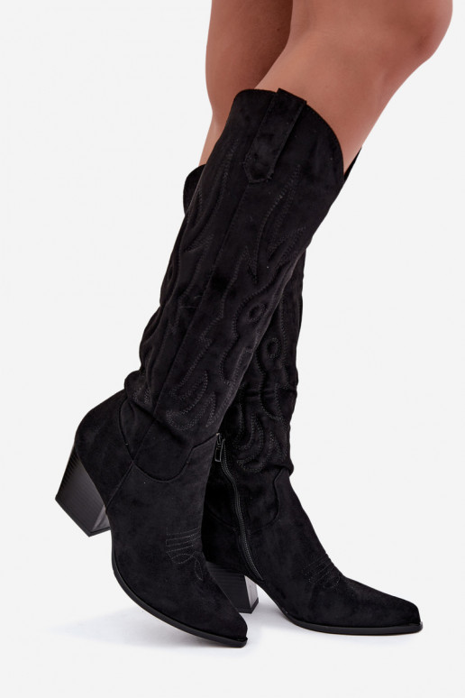 stivali alti da donna in stile cowboy con tacco in nero Glenor