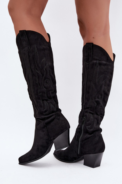 stivali alti da donna in stile cowboy con tacco in nero Glenor